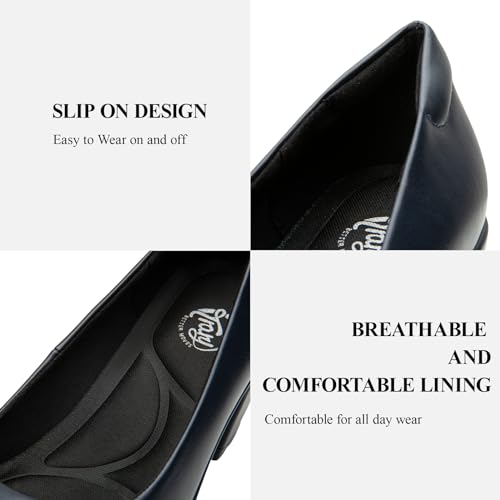 Trary Chunky Block Pumps for Women Slip On Low Heel Closed Round Toe Dress Shoes Classic Shoes Wedding Party Office Lady Shoes,Navy,Size 6 - Image 3