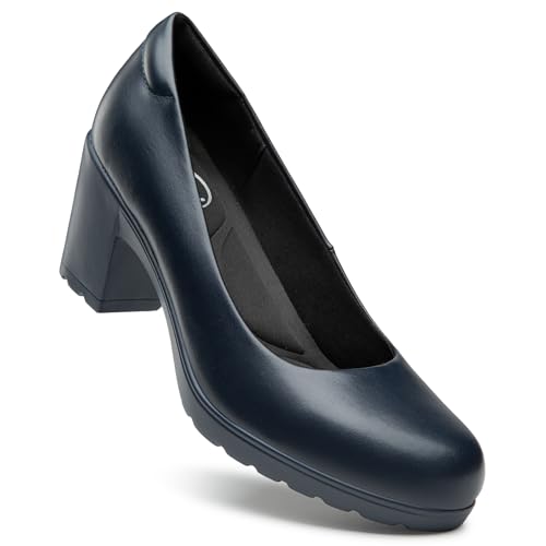 Trary Chunky Block Pumps for Women Slip On Low Heel Closed Round Toe Dress Shoes Classic Shoes Wedding Party Office Lady Shoes,Navy,Size 6 - Image 4