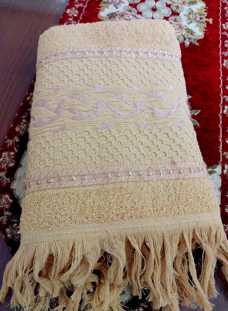 Cotton face towel with beige fringes, large size 110*60  - Image 1