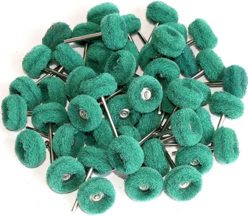 FPPO 50PCS Abrasive Buffing Polishing Wheel Set for Rotary Tool,Removal of Rust Deburring on Metal Surface with 3mm Shank,Mini scouring pad Brush Polishing kit(grit 180 Green 50pcs) - Image 1