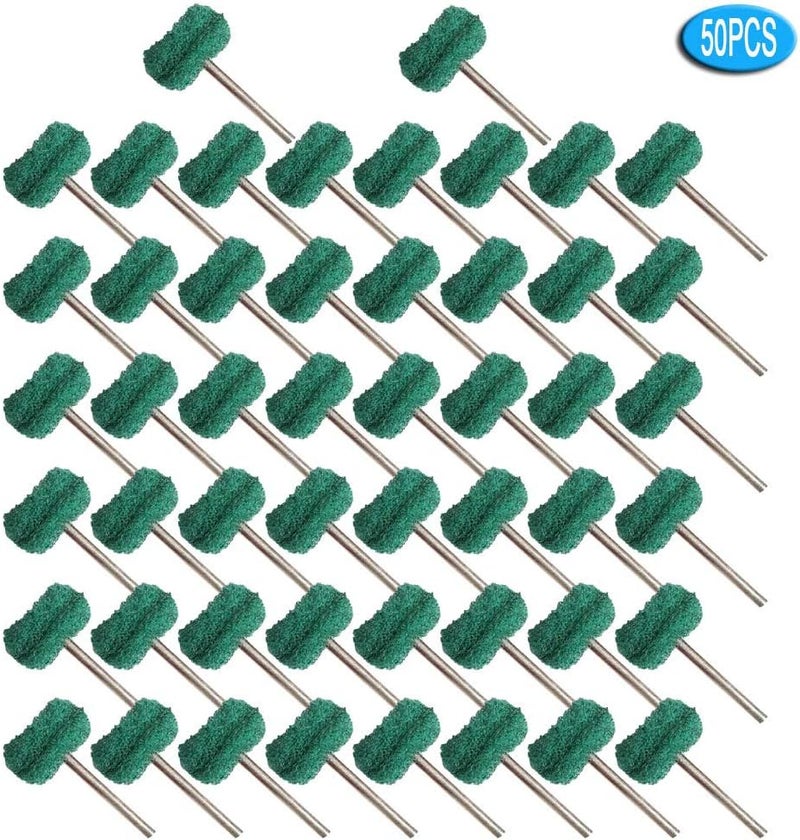 FPPO 50PCS Abrasive Buffing Polishing Wheel Set for Rotary Tool,Removal of Rust Deburring on Metal Surface with 3mm Shank,Mini scouring pad Brush Polishing kit(grit 180 Green 50pcs) - Image 4