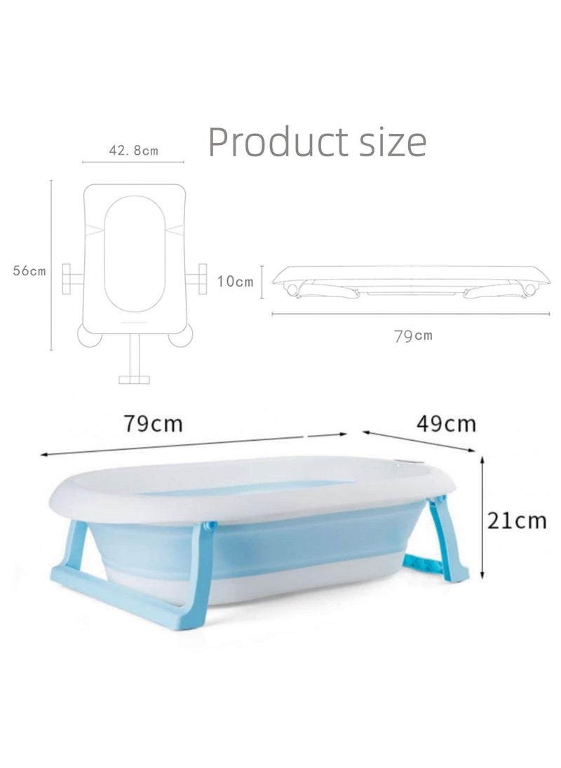 SKY-TOUCH - Baby Foldable Bathtub with Bath Mat Cushion and Thermometer, Portable Baby Bathtub with Drain Hole, Shower Basin with Non-Slip Support Leg for 0–6 Year Old Babies - Pink - Image 1