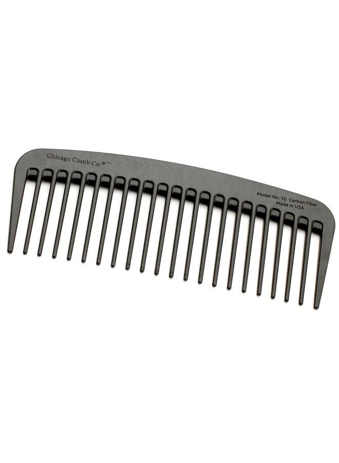 Chicago Comb Model 10 Carbon Fiber, Compact Wide-Tooth Comb, Made in USA, Anti-Static, 5 Inches (12.7 cm) Long, Graphite Black - Image 1
