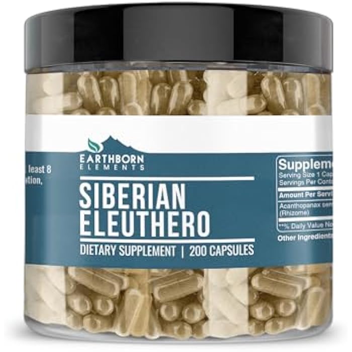 Earthborn Elements Siberian Eleuthero 200 Capsules, Pure & Undiluted, No Additives - Image 1