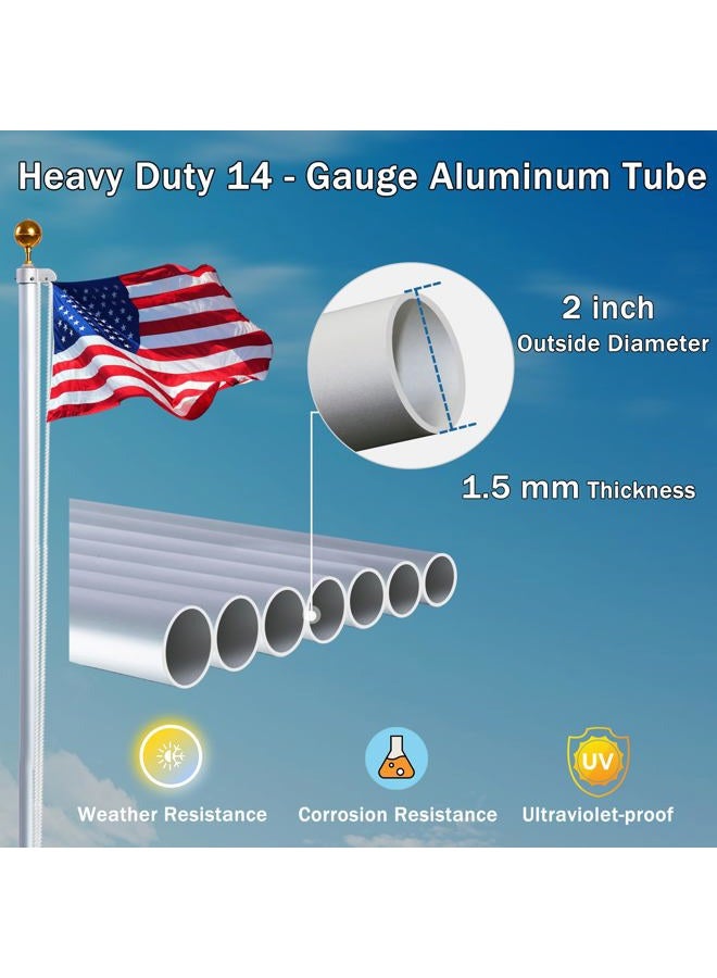 NQ Flag Pole for Outside House 20FT Flag Pole Kit, 14 Guage Aluminum in Ground Flag Pole, Heavy Duty Sectional Flagpole for Outdoor with 3x5FT Flag(Silver) - Image 3