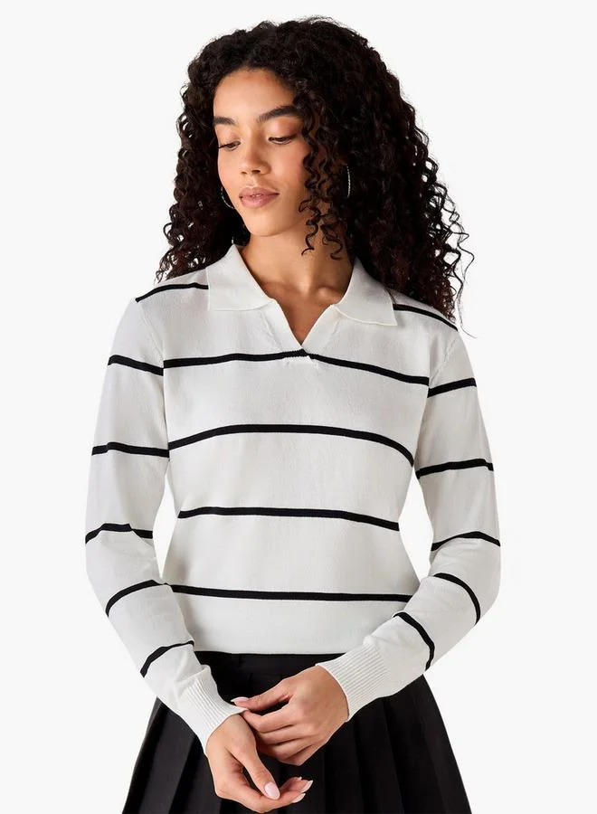 2Xtremz 2Xtremz Regular Fit Striped Collared Tricot Sweater