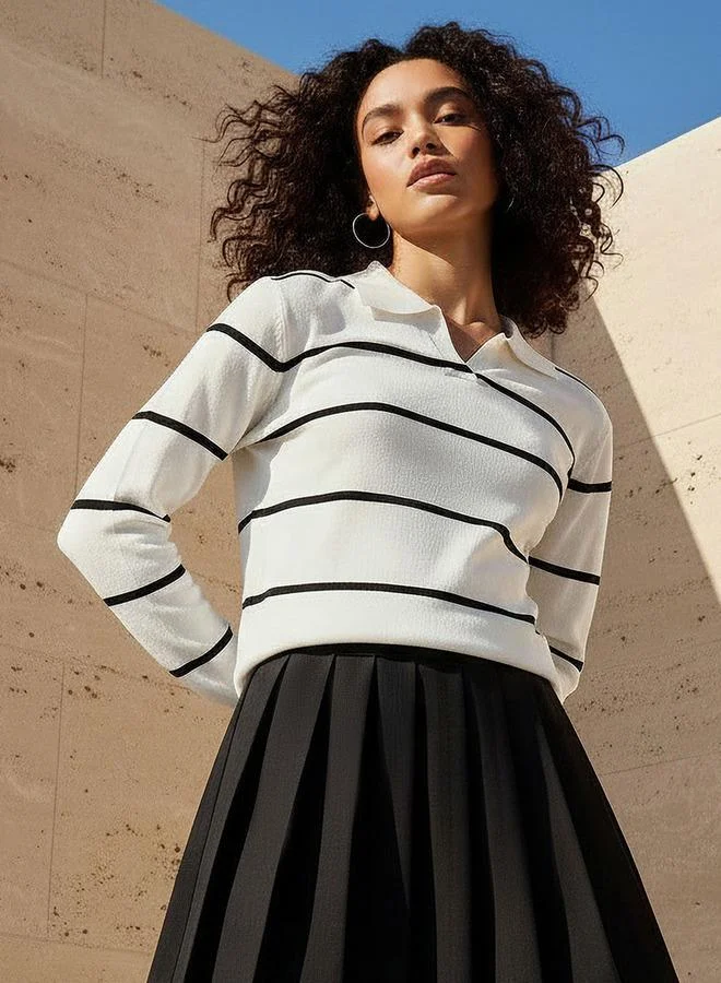 2Xtremz 2Xtremz Regular Fit Striped Collared Tricot Sweater
