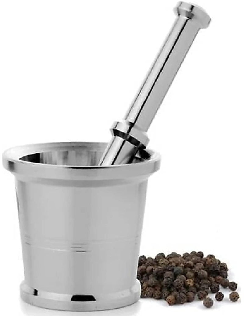 SHIFA CRAFT Stainless Steel Okhli Masher Mortar and Pestle Set for Kitchen Set of 1 Pestle and okhali Imam dasta Spice Grinder Stainless Steel Pour okhali Big Size Pestle Set - Image 2