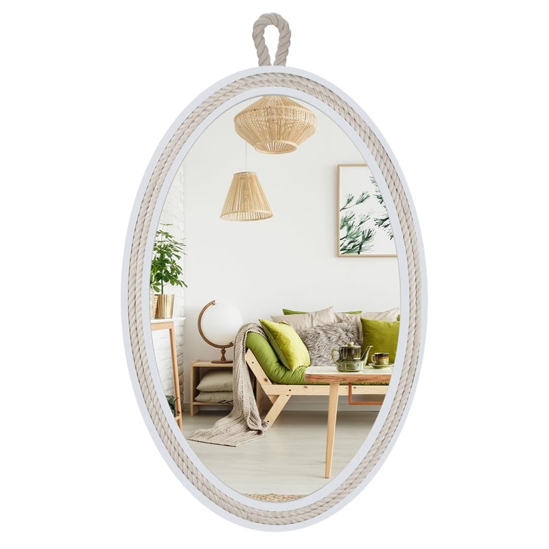 Decor Trends Farmhouse Wall Mirror Rope Mirror Decorative Mirror with Hanging LoopBeach Nautical Mirror 24 inches Lx16 inches WOval White Oval 24 inches Lx16 inches W