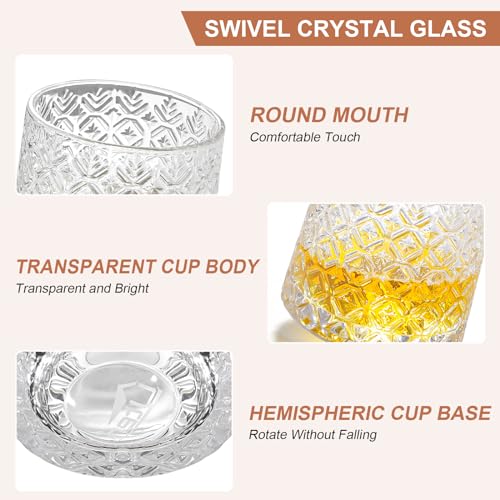 Uten Rotatable Old Fashioned Glass Cup, 10oz/275ml Crystal Whiskey Glass, Wood Coaster, Thickening, Used as Rum Glass, Cocktail Cup, Coffee, Milk to Relax and Reduce Stress, Ideal Gift, Christmas gifts - Image 5