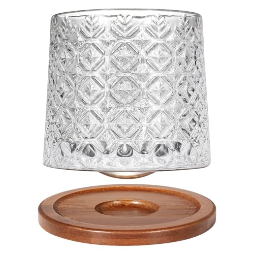 Uten Rotatable Old Fashioned Glass Cup, 10oz/275ml Crystal Whiskey Glass, Wood Coaster, Thickening, Used as Rum Glass, Cocktail Cup, Coffee, Milk to Relax and Reduce Stress, Ideal Gift, Christmas gifts - Image 1