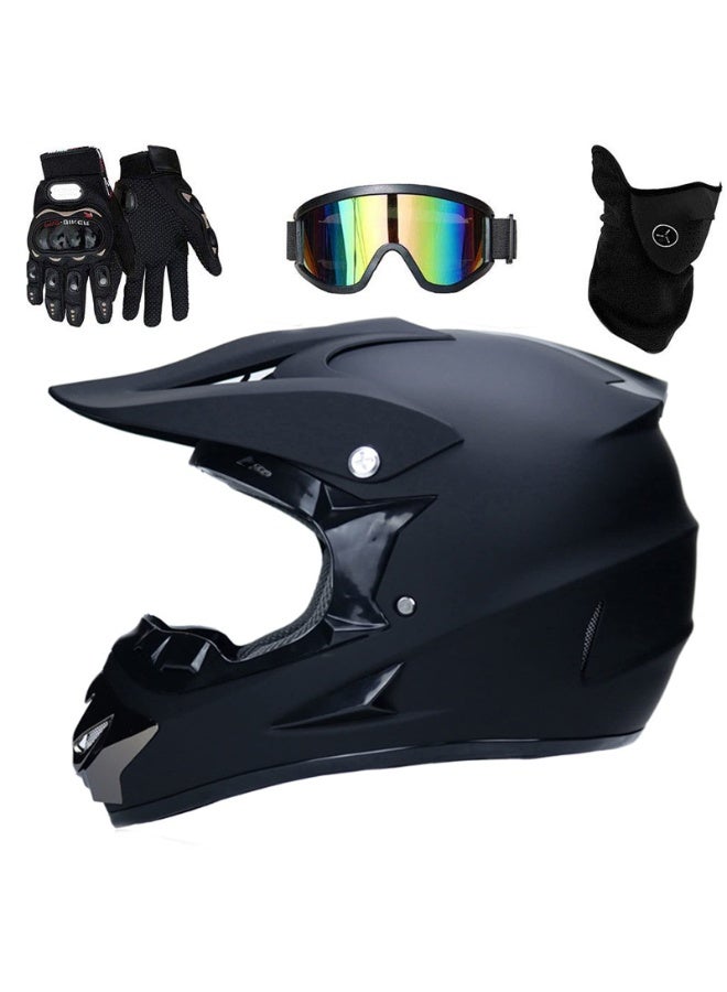 Matt Black Motorcycle Full Face Cross Helmet with Goggles, Mask, and Gloves for Off-Road, Motocross, MTB - Image 1