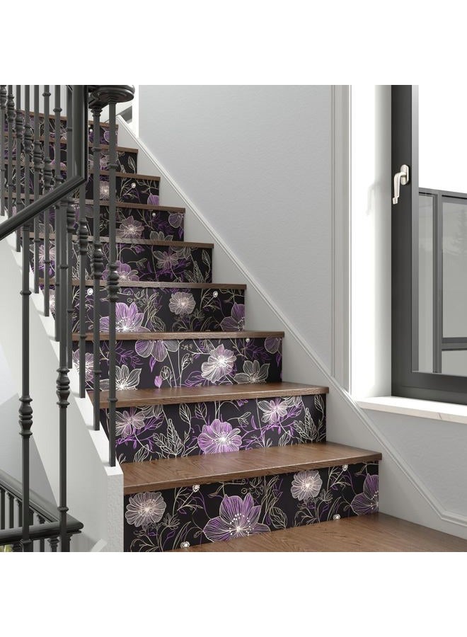 Laatse Purple Floral Wallpaper Peel and Stick Boho Wallpaper Dark Floral Contact Paper Waterproof Self Adhesive Vintage Botanical Wall Paper for Bedroom Walls Cabinet Decor 17.5“x118” - Image 3