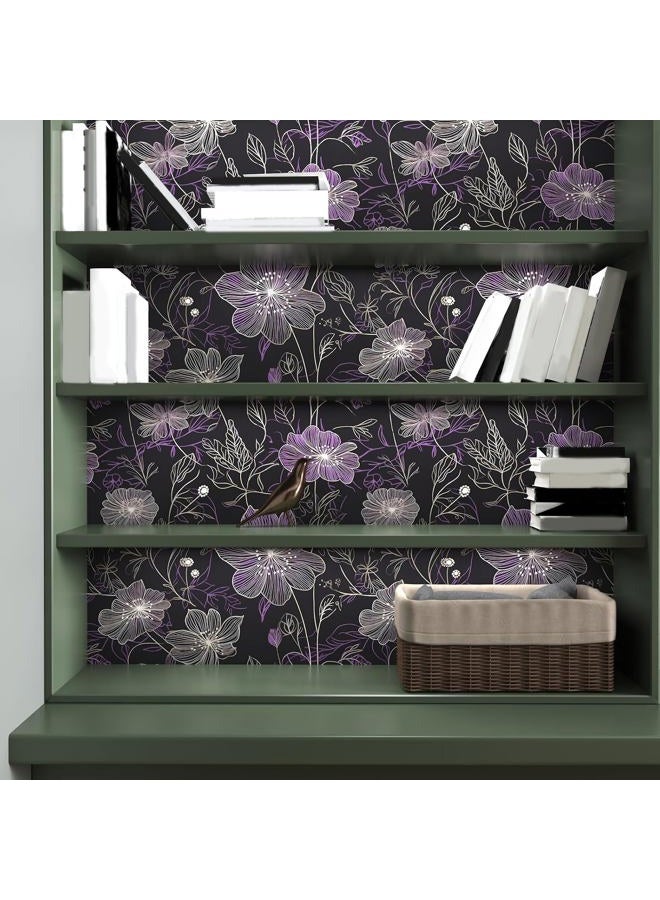 Laatse Purple Floral Wallpaper Peel and Stick Boho Wallpaper Dark Floral Contact Paper Waterproof Self Adhesive Vintage Botanical Wall Paper for Bedroom Walls Cabinet Decor 17.5“x118” - Image 5