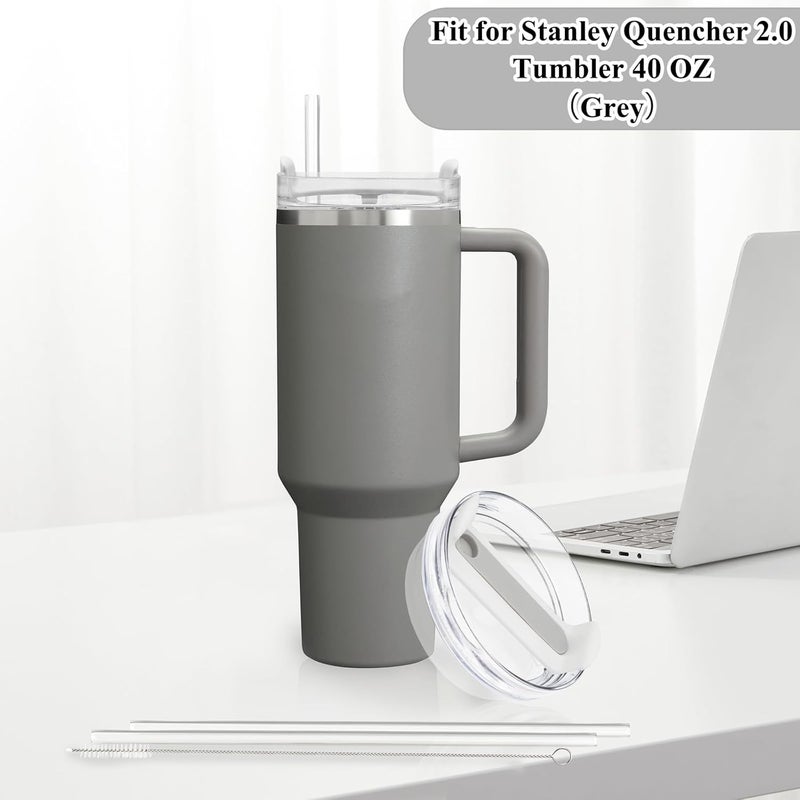 TiciKim 40oz Tumbler Lid Compatible for Stanley, 2 Pack Replacement Tumbler Lids Fit for Stanley Quencher 2.0 Tumbler 40 OZ, with Straws and Cleaning Brush (Grey) - Image 5