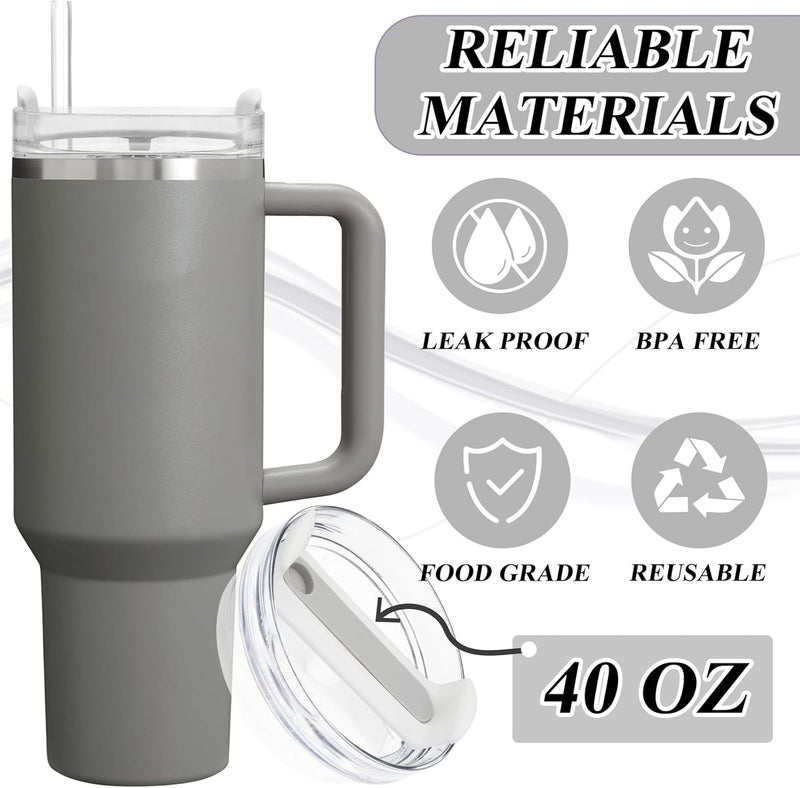 TiciKim 40oz Tumbler Lid Compatible for Stanley, 2 Pack Replacement Tumbler Lids Fit for Stanley Quencher 2.0 Tumbler 40 OZ, with Straws and Cleaning Brush (Grey) - Image 4