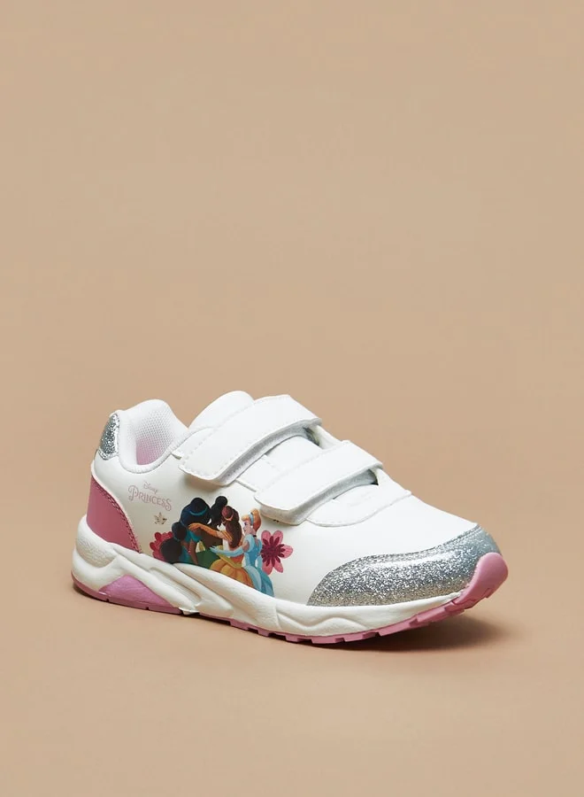 ديزني Girls Princess Print Sneakers with Hook and Loop Closure