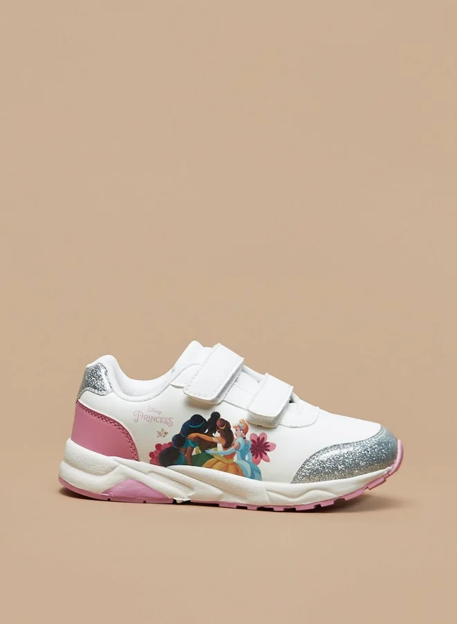 ديزني Girls Princess Print Sneakers with Hook and Loop Closure