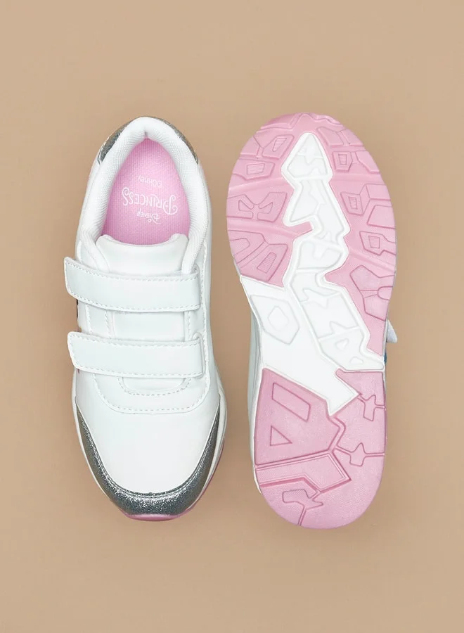 ديزني Girls Princess Print Sneakers with Hook and Loop Closure