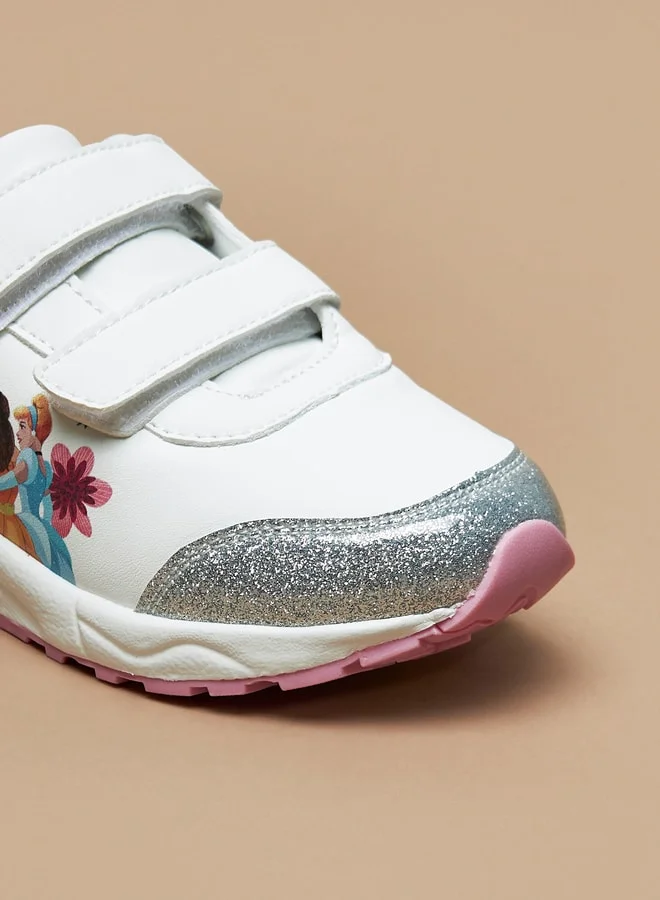 ديزني Girls Princess Print Sneakers with Hook and Loop Closure