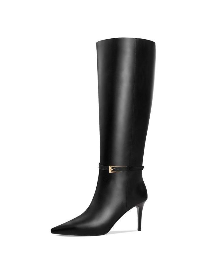 COMJUY Knee High Boots Women 3 IN Stiletto Heel Pointed Toe Tall Boots for Women High Heel Side Zipper Long Boots - Image 4