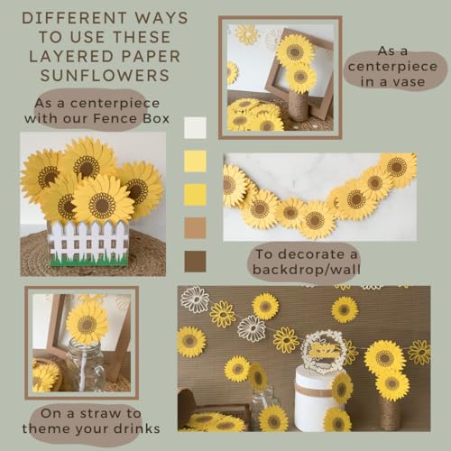 Pinfliers Sunshine or Summer Theme Paper Sunflower Garland, A Set of 8 Flowers for Birthday Decoration, 36 inches in Length, Yellow and Brown, 30th / 40th Birthday Decoration Items - Image 2