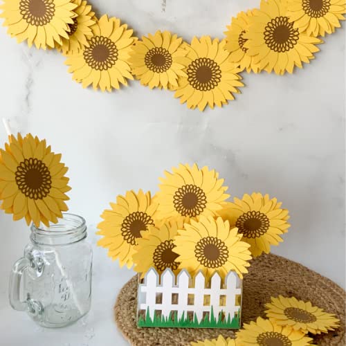 Pinfliers Sunshine or Summer Theme Paper Sunflower Garland, A Set of 8 Flowers for Birthday Decoration, 36 inches in Length, Yellow and Brown, 30th / 40th Birthday Decoration Items - Image 3