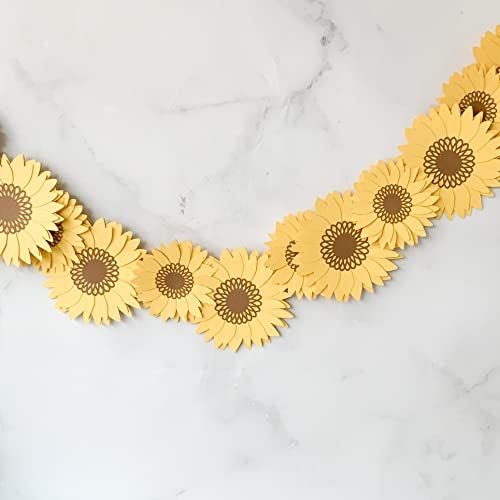 Pinfliers Sunshine or Summer Theme Paper Sunflower Garland, A Set of 8 Flowers for Birthday Decoration, 36 inches in Length, Yellow and Brown, 30th / 40th Birthday Decoration Items - Image 1