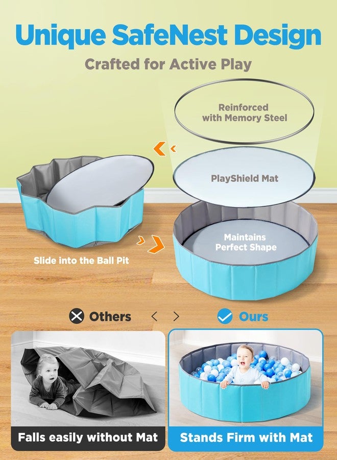 Hikiddy Large Ball Pit for Toddlers - 44in Baby Ball Pool with Playmat, Hold Over 1000 Balls, Foldable Play Pit for Kids Dogs Indoor and Outdoor Games, Party Toys Gifts, Balls Not Include (Blue) - Image 4