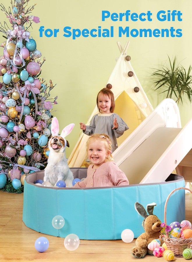 Hikiddy Large Ball Pit for Toddlers - 44in Baby Ball Pool with Playmat, Hold Over 1000 Balls, Foldable Play Pit for Kids Dogs Indoor and Outdoor Games, Party Toys Gifts, Balls Not Include (Blue) - Image 5