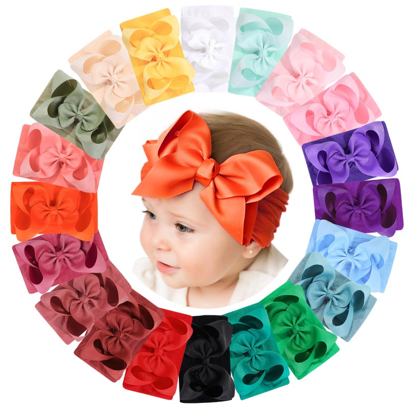 doboi Baby Girl Hair Bows and Nylon Headbands Set - 20PCS Infant Toddler Accessories With Big Bows - Image 1