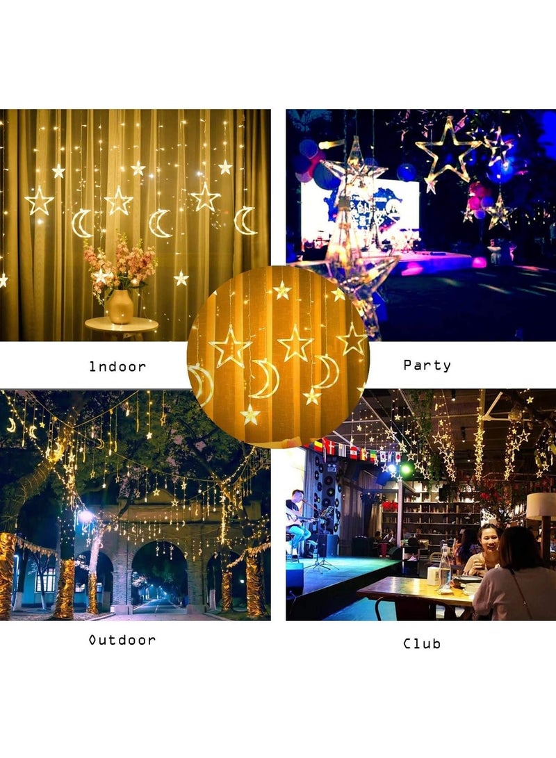 ستارة زينة مرصعة بالنجوم بطول 3.5 متر 2 في 1 أضواء رمضان  3 أقمار كبيرة و3 نجوم كبيرة و3 نجوم صغيرة LED ضوء ليلي لحفلات تزيين المنزل في رمضان، يعمل بمنفذ USB وصندوق بطارية يعمل (أبيض دافئ) مع البطارية المتضمنة - Image 3