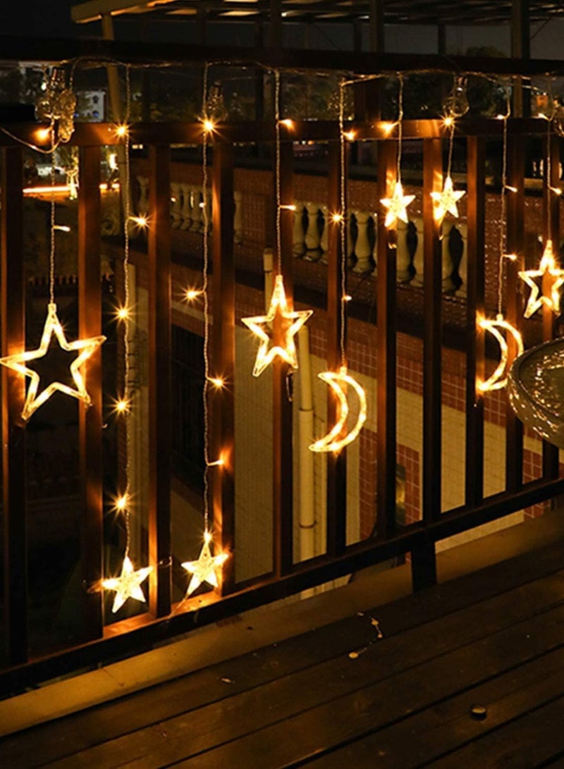 ستارة زينة مرصعة بالنجوم بطول 3.5 متر 2 في 1 أضواء رمضان  3 أقمار كبيرة و3 نجوم كبيرة و3 نجوم صغيرة LED ضوء ليلي لحفلات تزيين المنزل في رمضان، يعمل بمنفذ USB وصندوق بطارية يعمل (أبيض دافئ) مع البطارية المتضمنة - Image 4