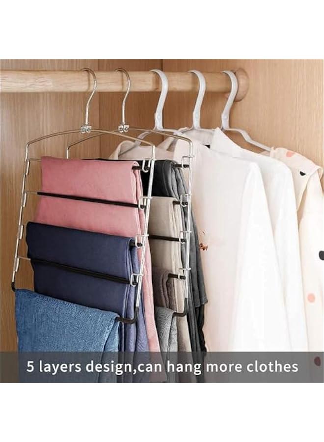 ميكسد شماعات بناطيل غير قابلة للانزلاق من تراسل، شماعات موفرة للمساحة متعددة الطبقات مصنوعة من الستانلس ستيل، شماعات موفرة للمساحة للسراويل والجينز والاوشحة والبنطلونات وربطات العنق والمناشف والملابس (اسو - Image 2