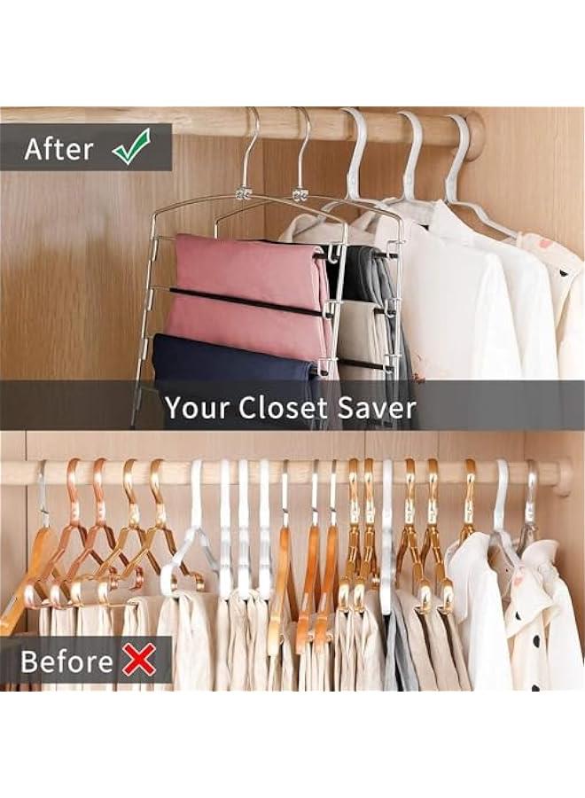 ميكسد شماعات بناطيل غير قابلة للانزلاق من تراسل، شماعات موفرة للمساحة متعددة الطبقات مصنوعة من الستانلس ستيل، شماعات موفرة للمساحة للسراويل والجينز والاوشحة والبنطلونات وربطات العنق والمناشف والملابس (اسو - Image 3