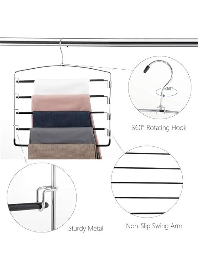 ميكسد شماعات بناطيل غير قابلة للانزلاق من تراسل، شماعات موفرة للمساحة متعددة الطبقات مصنوعة من الستانلس ستيل، شماعات موفرة للمساحة للسراويل والجينز والاوشحة والبنطلونات وربطات العنق والمناشف والملابس (اسو - Image 4