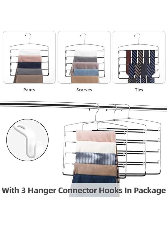 ميكسد شماعات بناطيل غير قابلة للانزلاق من تراسل، شماعات موفرة للمساحة متعددة الطبقات مصنوعة من الستانلس ستيل، شماعات موفرة للمساحة للسراويل والجينز والاوشحة والبنطلونات وربطات العنق والمناشف والملابس (اسو - Image 5