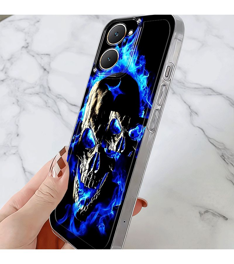 حافظة هاتف لـ Vivo Y75 5G، ألوان متعددة، تصميم كرتوني جمجمة لهب، شفافة مضادة للسقوط، كاملة التغطية من TPU. - Image 3