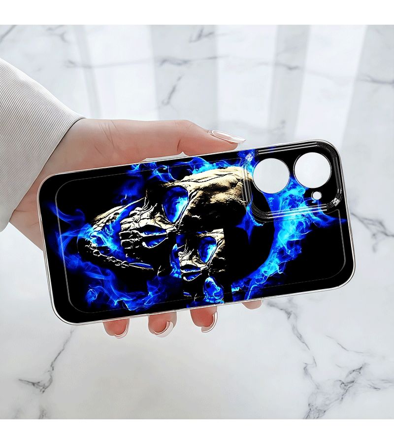 حافظة هاتف لـ Vivo Y75 5G، ألوان متعددة، تصميم كرتوني جمجمة لهب، شفافة مضادة للسقوط، كاملة التغطية من TPU. - Image 4