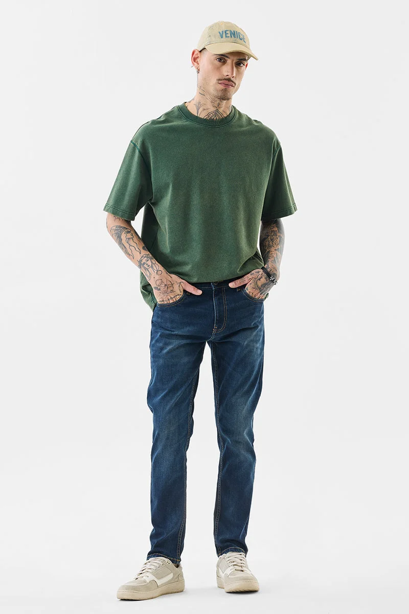 سنيتش Dark Blue Solid Tapered Casual Jeans