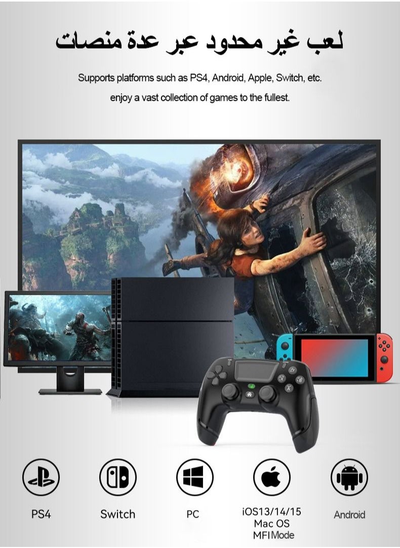 Generic - Versatile Bluetooth Game Controller Gamepad Supports PS3 PS4 PC SWITCH Android HID Mode with Back Macro Settings Motor Vibration Durable Design Black - Image 1