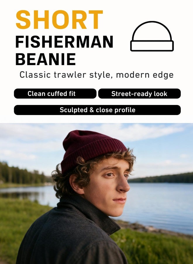 Comhats Short Fisherman Beanie Hats for Men Women - Soft Stretchy Knit Cuffed Beanies, Unisex Small Beanie Trawler Style for Fall Spring Outdoor, Christmas - Forest Green M/L - Image 2