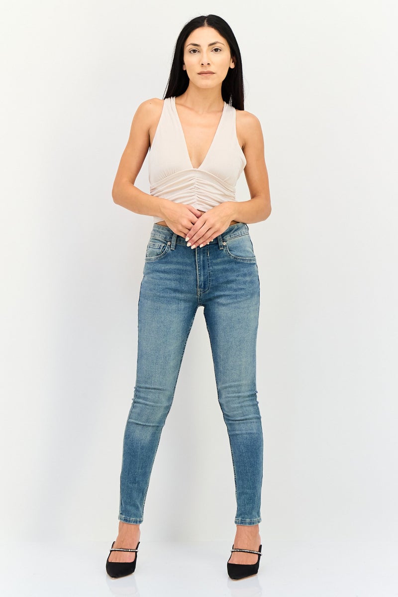 FOREVER 21 Women Halter Neck Sleeveless Solid Crop Top, Beige - Image 2