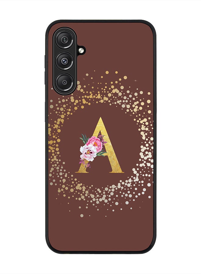 Stylizedd Rugged Black Edge case for Samsung Galaxy M34 5G, Slim fit Thin Phone Case Cover- Custom Monogram Initial Letter Floral Pattern Alphabet - A (Brown) - Image 1
