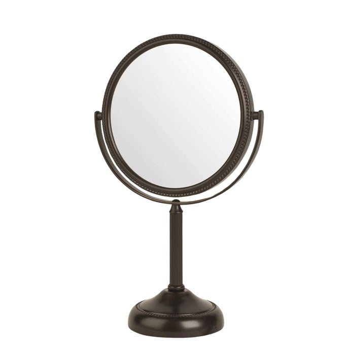 TWOSIDED TABLETOP MAKEUP VANITY MIRROR 10X1X MAGNIFICATION SWIVEL DESIGN 6INCH DIAMETER PORTABLE MIRROR BRONZE FINISH MODEL JP910BZP