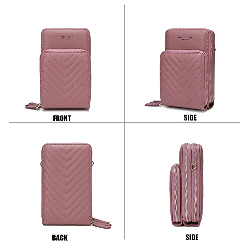 My Friday myfriday Small Crossbody Cell Phone Bag for Women, Mini Over Shoulder Handbag Purse with Credit Card Slots (C-Pink) - Image 2