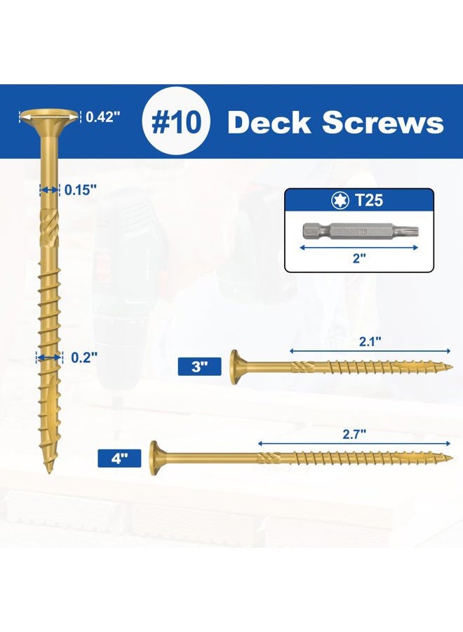 FMhotu #10 x3 Inch Deck Screws, 316Pcs Star Drive Wood Screws, Rust Resistant Timber Screws for Timber/Log/Landscaping Wood, T25 Star Bit Included, Yellow - Image 2