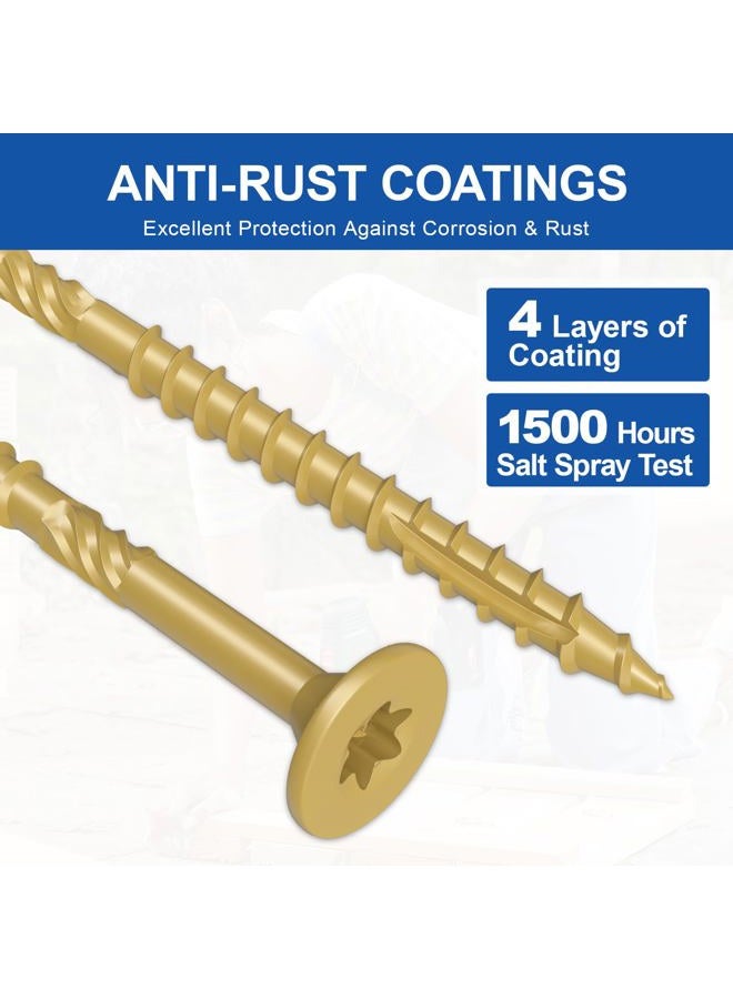 FMhotu #10 x3 Inch Deck Screws, 316Pcs Star Drive Wood Screws, Rust Resistant Timber Screws for Timber/Log/Landscaping Wood, T25 Star Bit Included, Yellow - Image 5