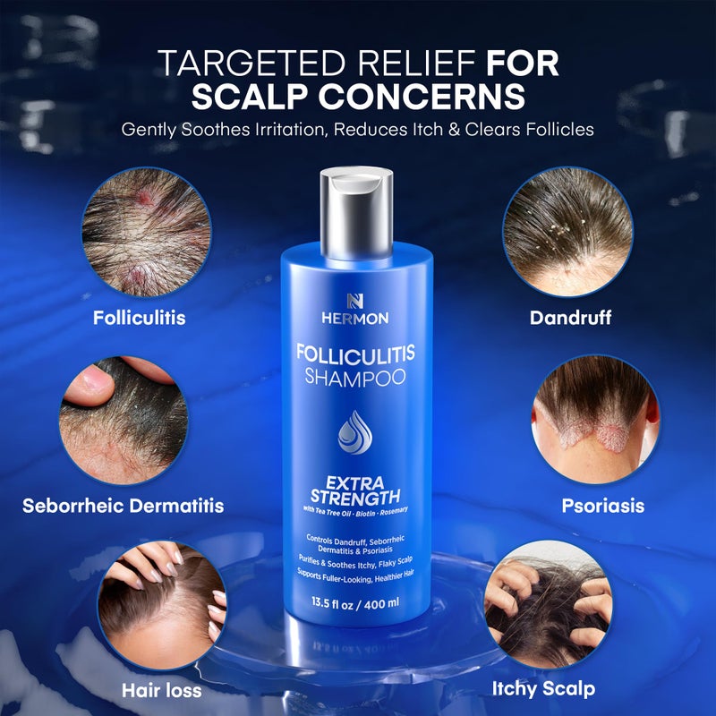 Hermon Folliculitis Shampoo for Itchy Scalp: Psoriasis, Dandruff & Seborrheic Dermatitis & Biotin â€“ Soothes | Exfoliates | Reactivates Follicles - Image 2