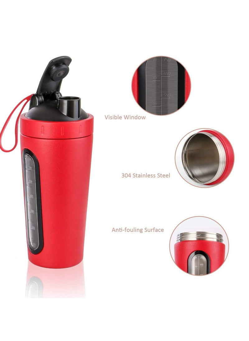 CMGTYYD - 28 Oz Visible Window Stainless Steel Protein Shaker Bottle with Shaker Ball (Red) - Image 1